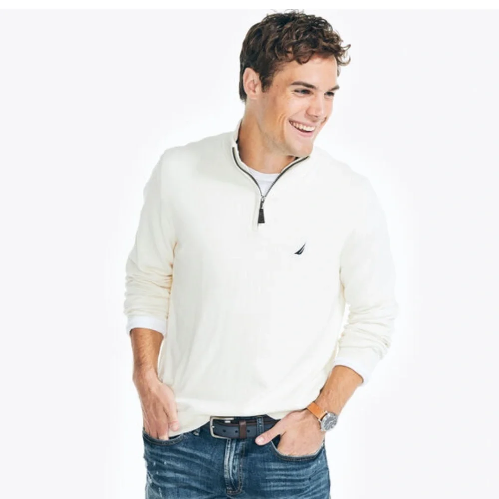 NAUTICA Mens 1/4 Zip Ivory Sweater Size S Small EUC $69
